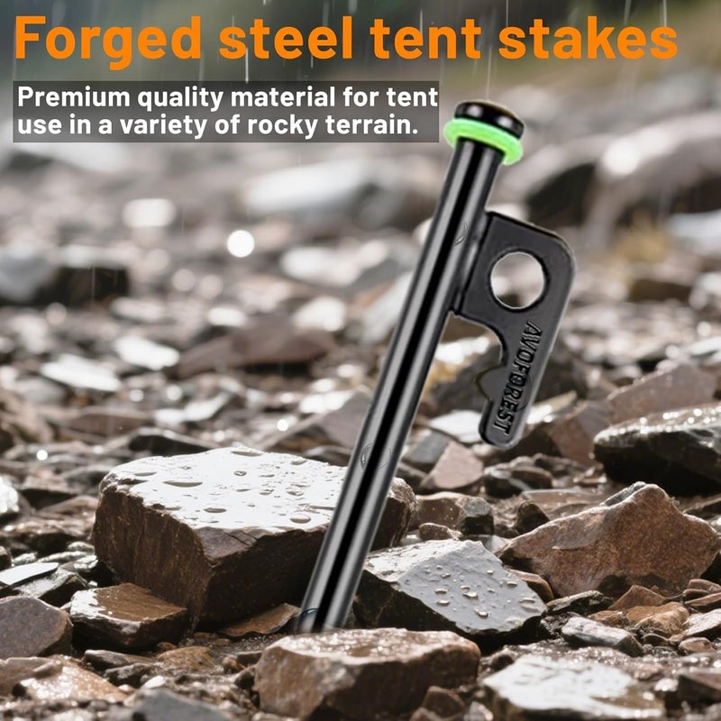 AVOFOREST 8Inch Heavy Duty Tent Stakes,8 PCS Tent Pegs Metal+Fluorescent Silicone Rings+ Storage Bag for Camping - Image 4